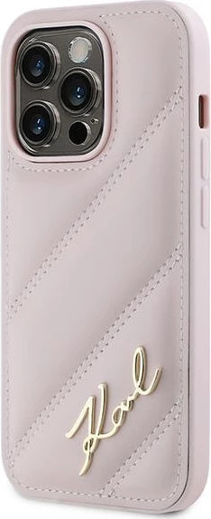 Mbështjellës Karl Lagerfeld Diagonal Quilted Script për iPhone 14 Pro, Rozë