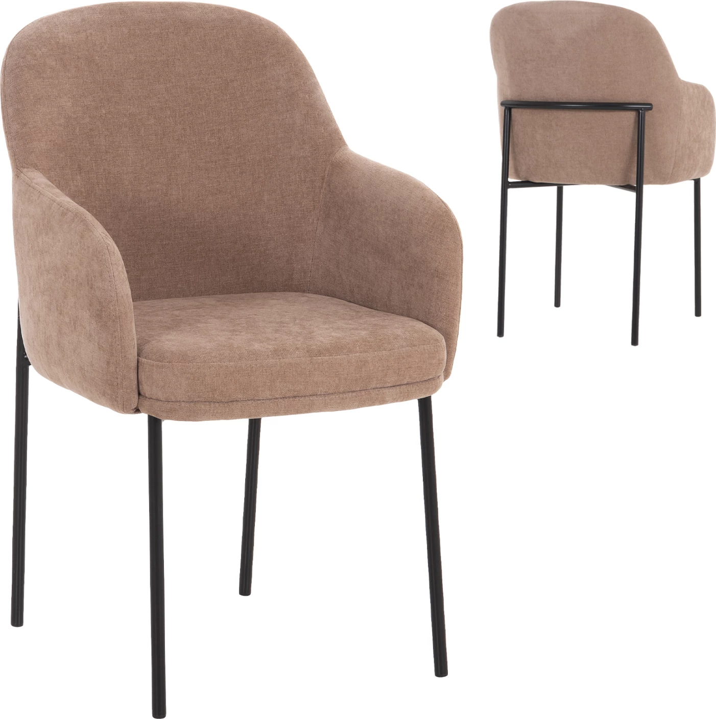Set 2 karriga ngrënieje MANIDO, material taupe, këmbë metalike të zeza, 55x62x88cm