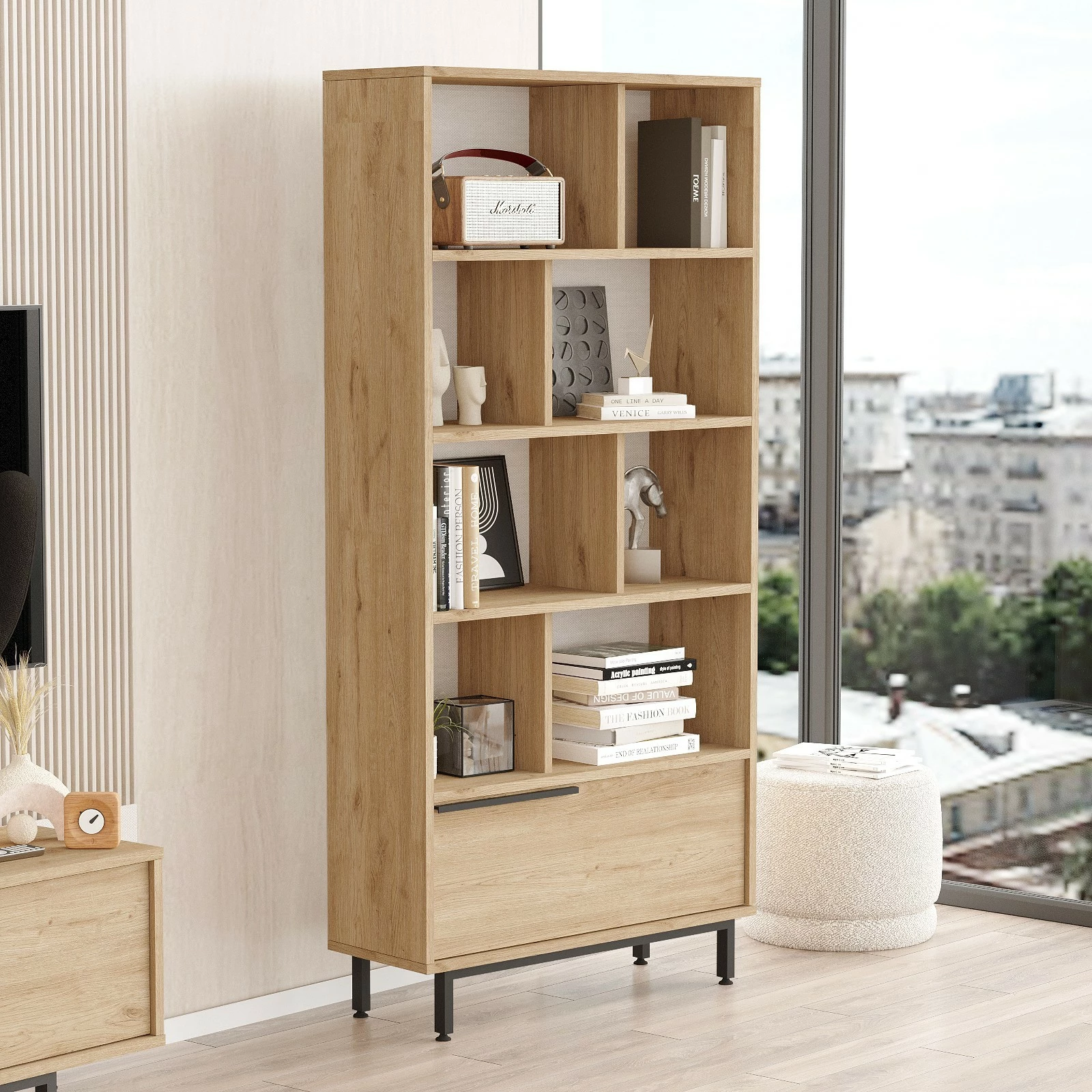 Raft librash Hanah Home, On4-S, ngjyrë arre, këmbë metalike