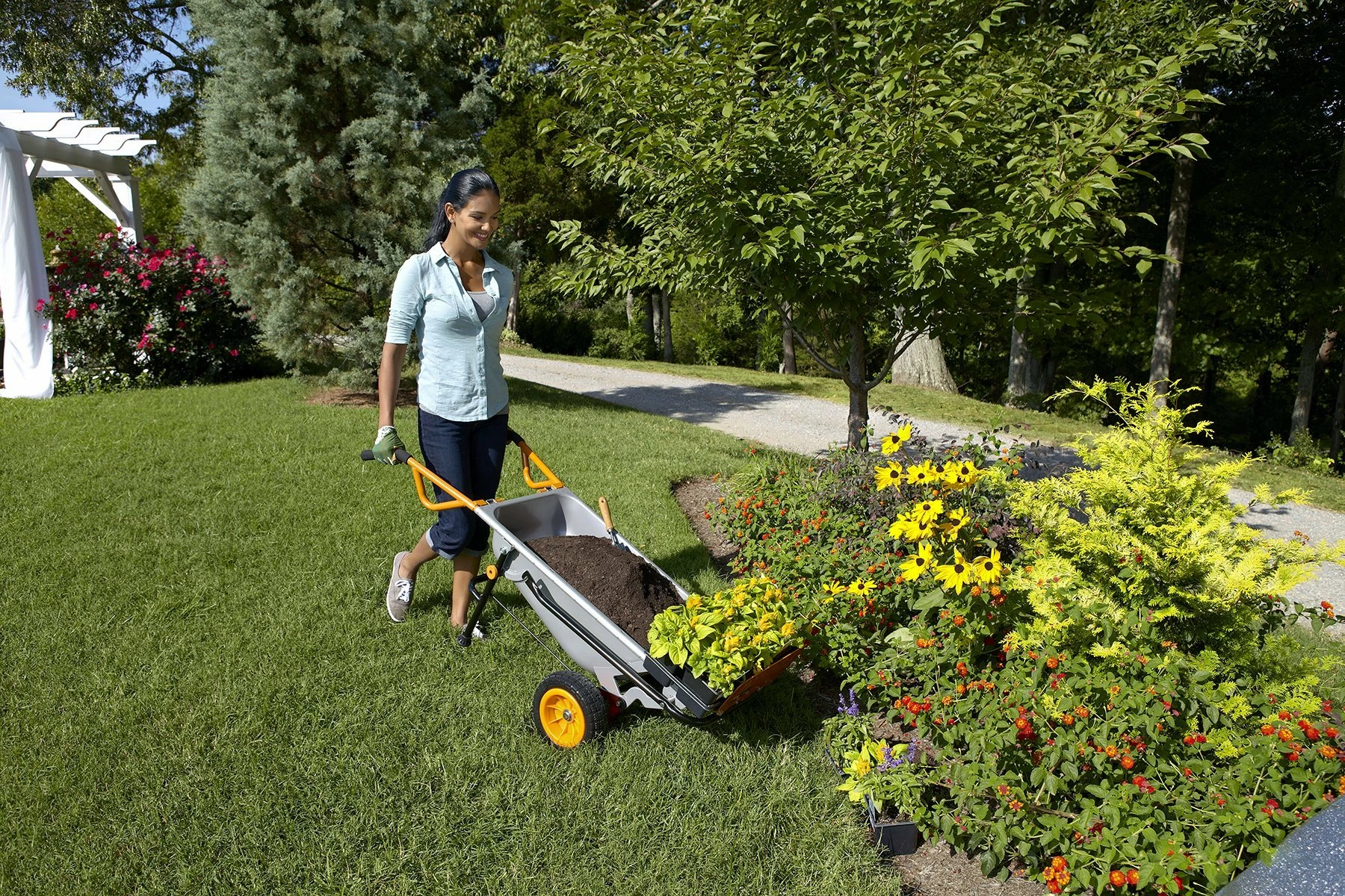 Karrocë dore Worx WG050 110 L 140 kg dy rrota, argjendtë