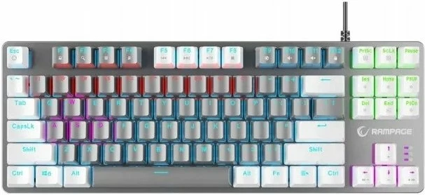 Tastierë mekanike gaming Rampage Snug SNUGK14BS-GW, KRGD Blue switch, TKL 80% (US), RGB, USB me kabllo, gri-bardhë