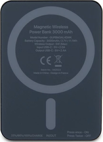 Powerbank wireless Guess 4G Strassed Metal Logo MagSafe 3000mAh, 5W, i zi