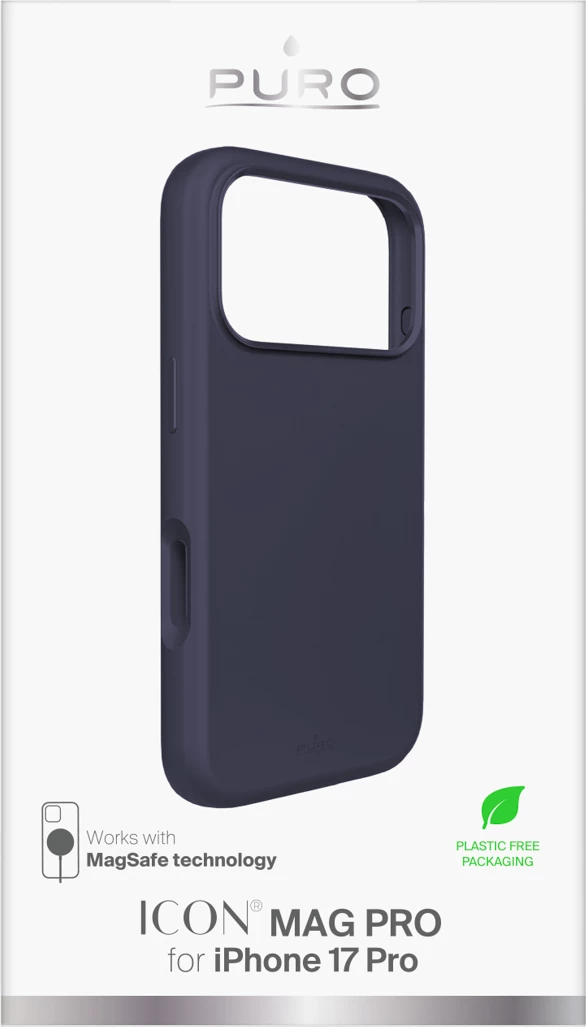 Mbështjellës silikon likuid Puro Icon Mag Pro për iPhone 17 Pro, MagSafe, mbrojtje kamere, butona alumini, blu e errët