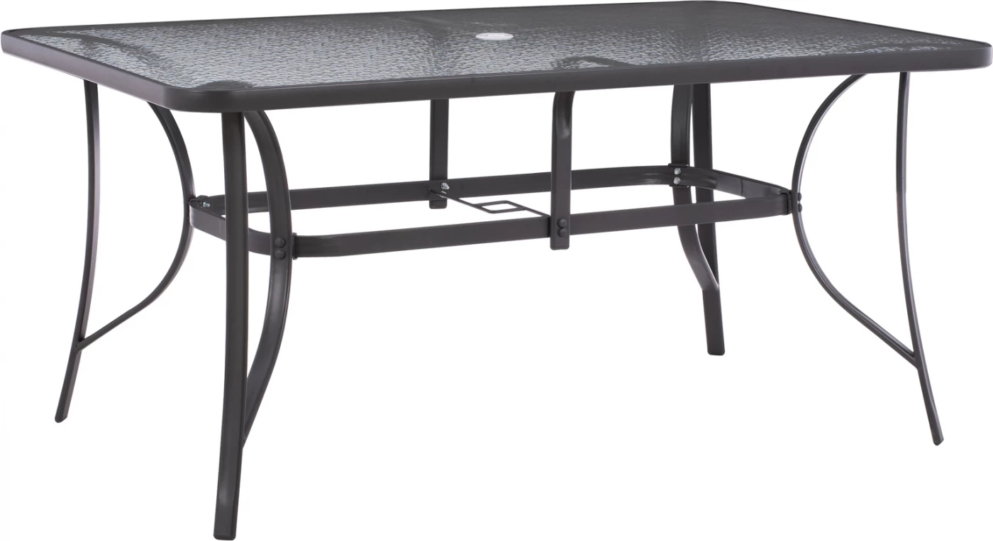 Tavolinë 150x90x75cm. metalike drejtkëndore gri me vrimë për ombrellë D38cm FH5145.11