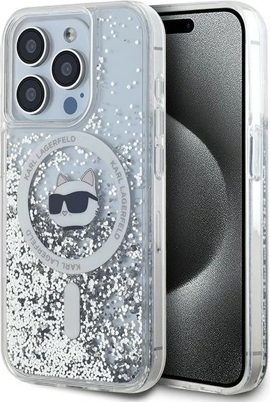 Mbështjellës Karl Lagerfeld Liquid Glitter Choupette Head MagSafe për iPhone 14 Pro, Transparent
