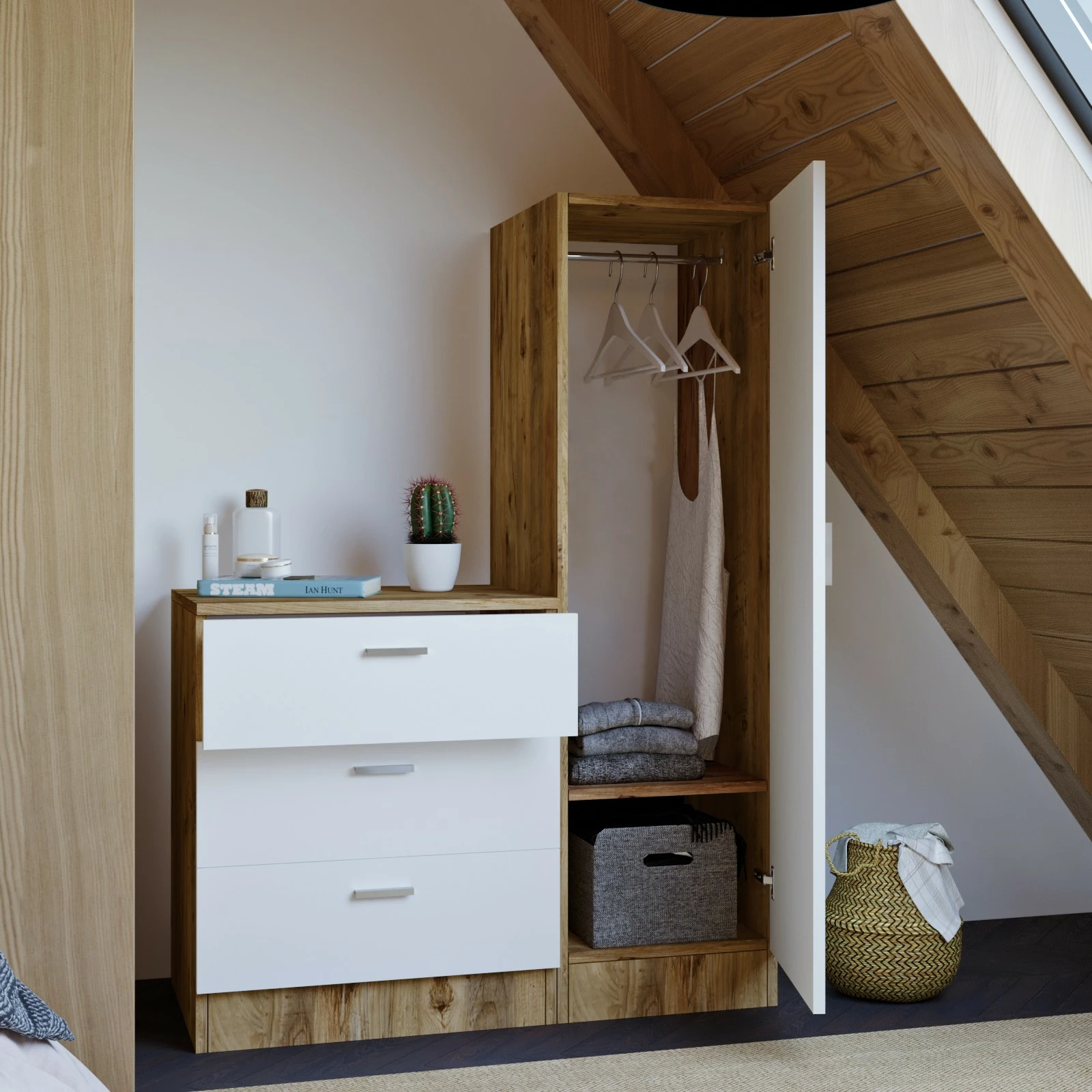 Dollap multifunksional Hanah Home, Cc6-Aw, ngjyrë Atlantic Pine dhe e bardhë