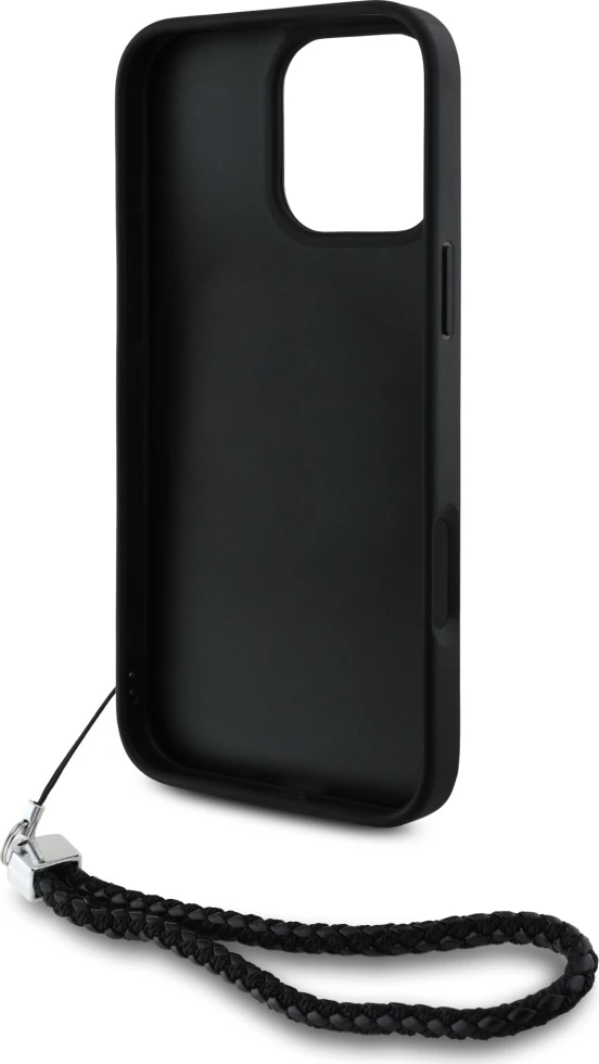 Mbështjellës Karl Lagerfeld Quilted Initial Logo & Chain Strap për iPhone 16 Pro Max, i zi