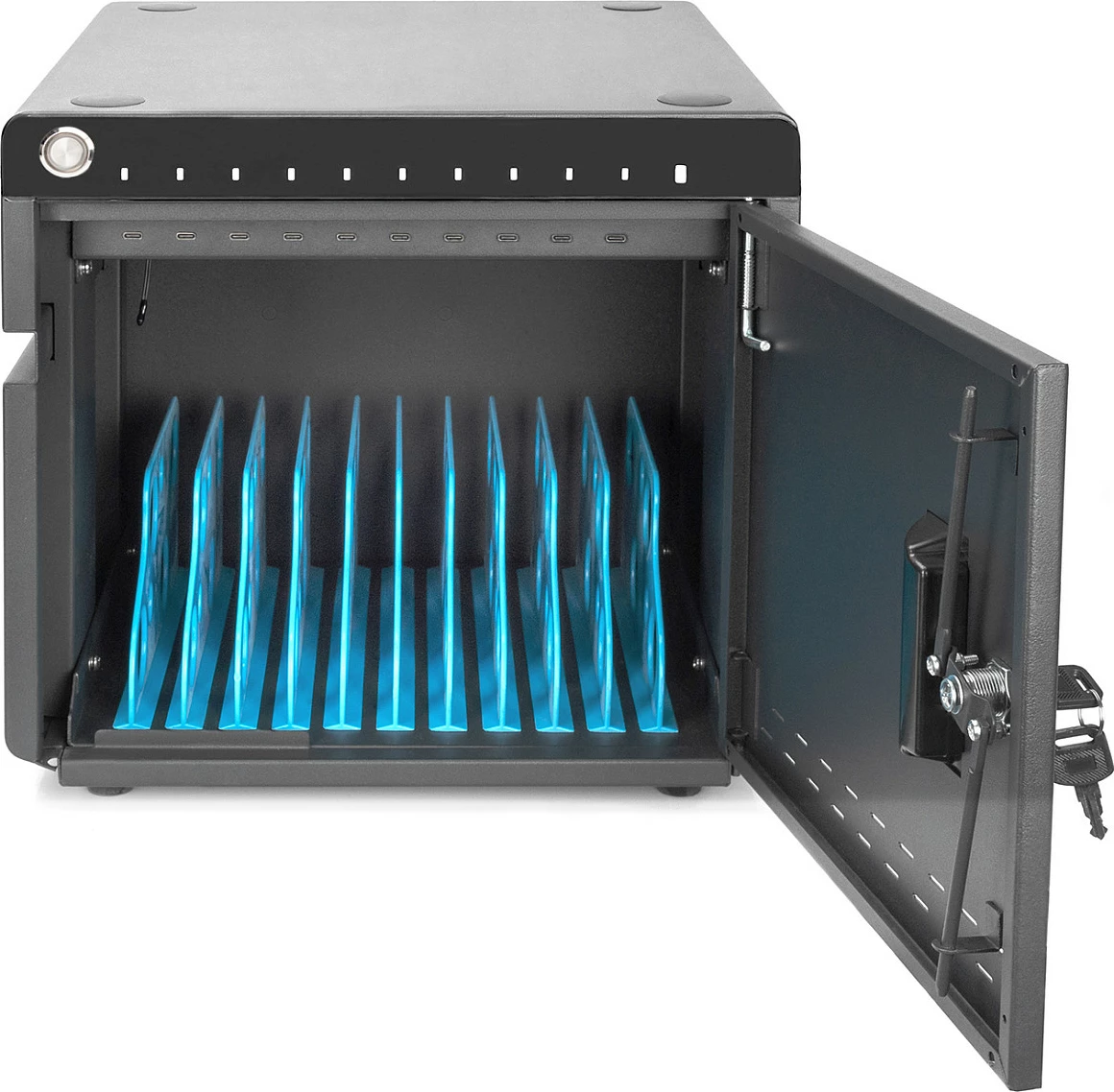 Kasë karikimi Digitus për 10 laptopë/tabletë deri 14", USB-C 20W, UV-C dezinfektim, e zezë