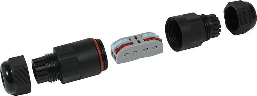 Lidhës kablloje outdoor Synergy21 IP68 1:1 me klemë 2-polëshe, i zi
