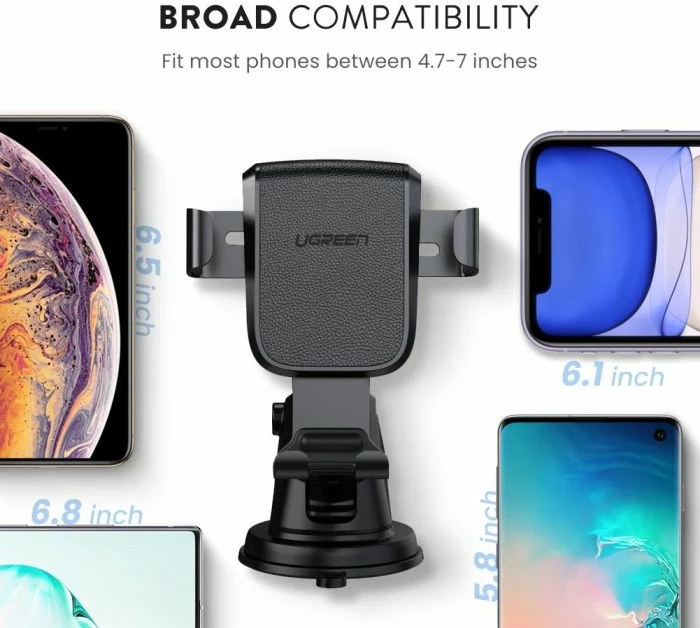 Mbajtëse telefoni për veturë UGREEN 60990, suction cup, gravity, 360°, për 4.7"-7", e zezë, në kuti