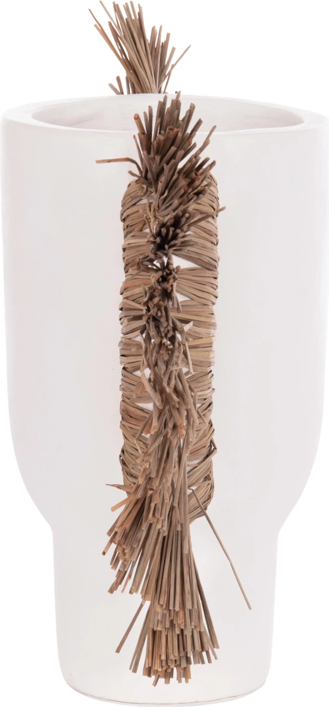 Vazo dekorative tavoline ALICA, terrakotë e bardhë, me bar, FH4668.02L, 64x22x38cm