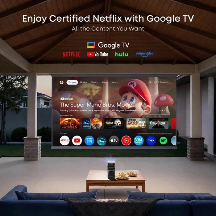 Projektor portativ smart ANKER Nebula P1, Full HD 1080p 650 ANSI, Google TV, deri 180\", me 2 altoparlantë wireless 20W, gri e errët, set me altoparlantë të shkëputshëm