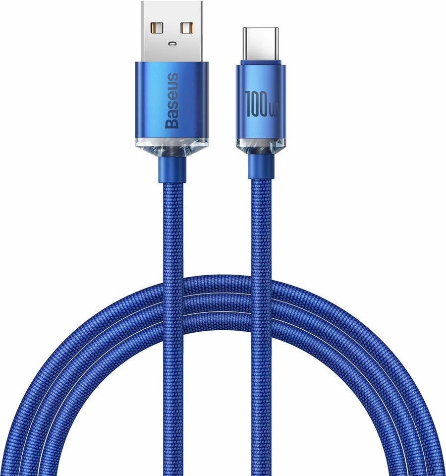 Kabllo karikimi e shpejtë Baseus Crystal Shine Series USB-A në USB-C, 1.2m, 100W, Kaltër