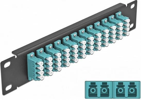 Panel patch fiber optik DeLOCK 10", 12 porta LC Quad, 1U, aqua/zi