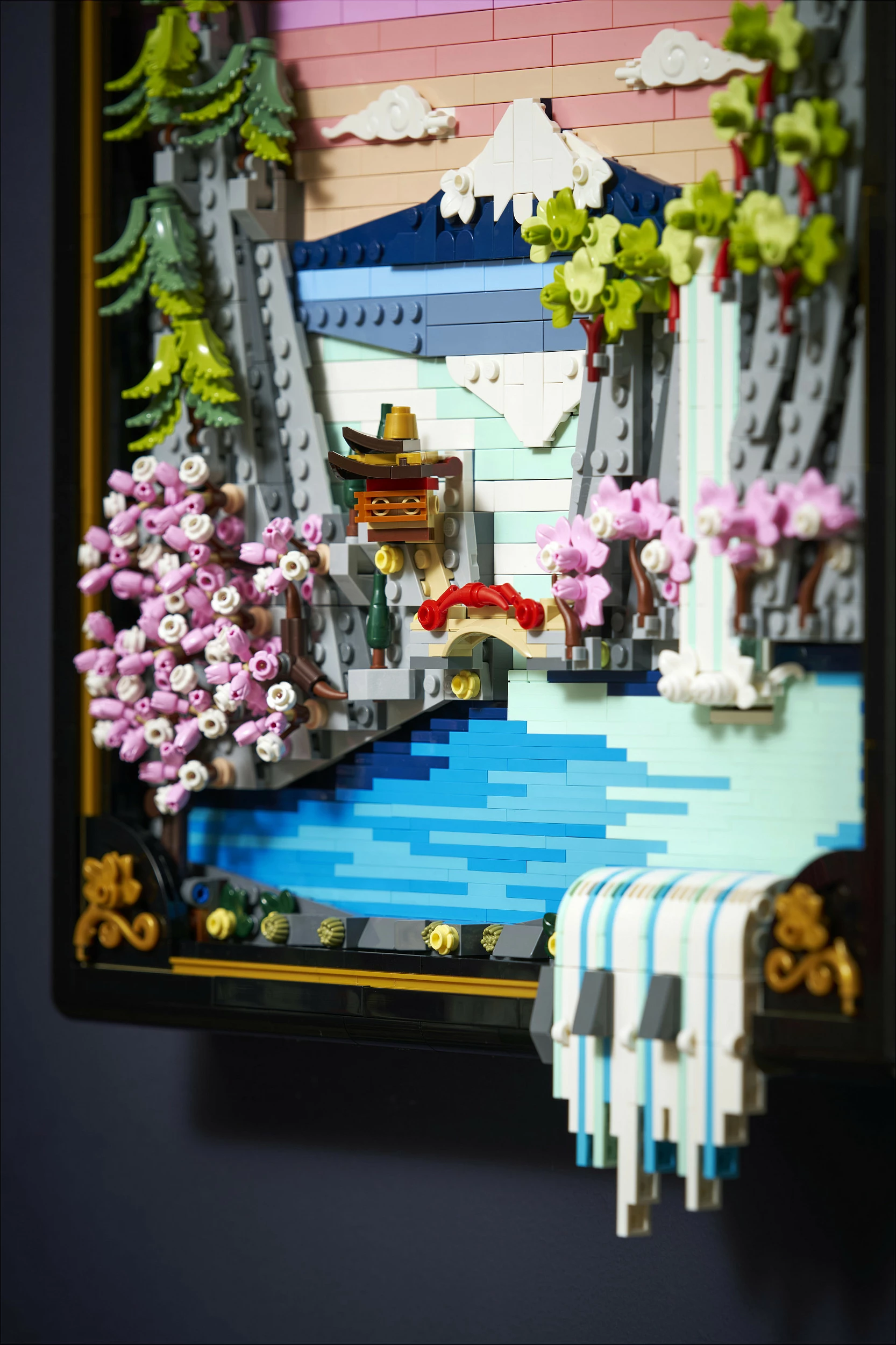 Set ndërtimi LEGO Art 31218 Japanese Cherry Blossom Landscape, 1892 copë, dekor muri 3D, Multikolor