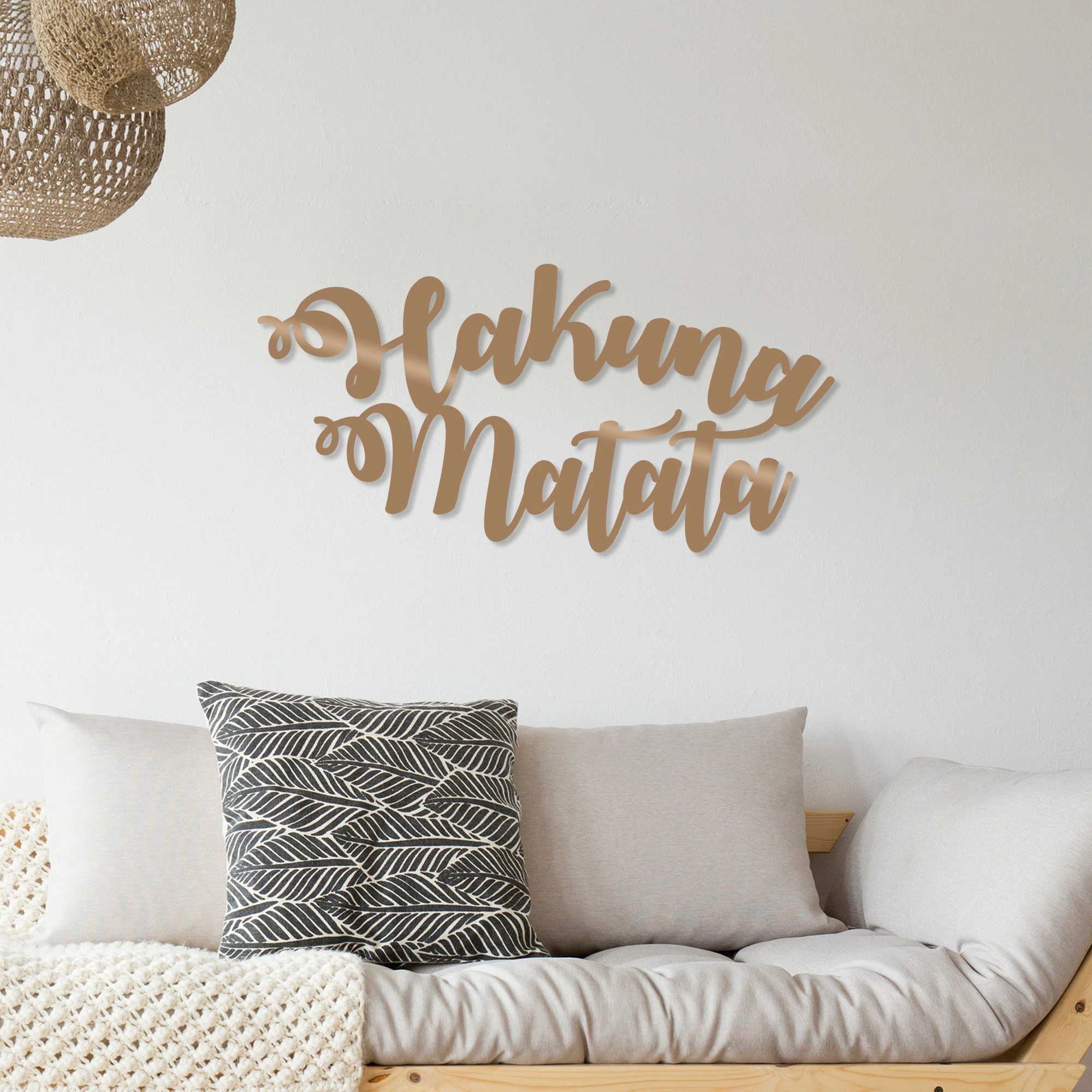 Aksesor dekorativ metalik për mur, Hakuna Matata, ngjyrë bakri