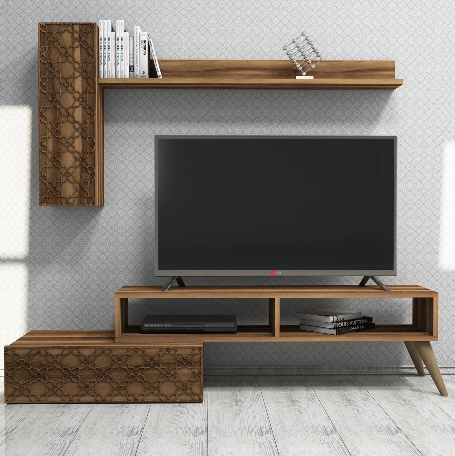 Set mobiljesh për TV, ngjyrë arre, FH9518.03, 150x37.2x37.8 cm