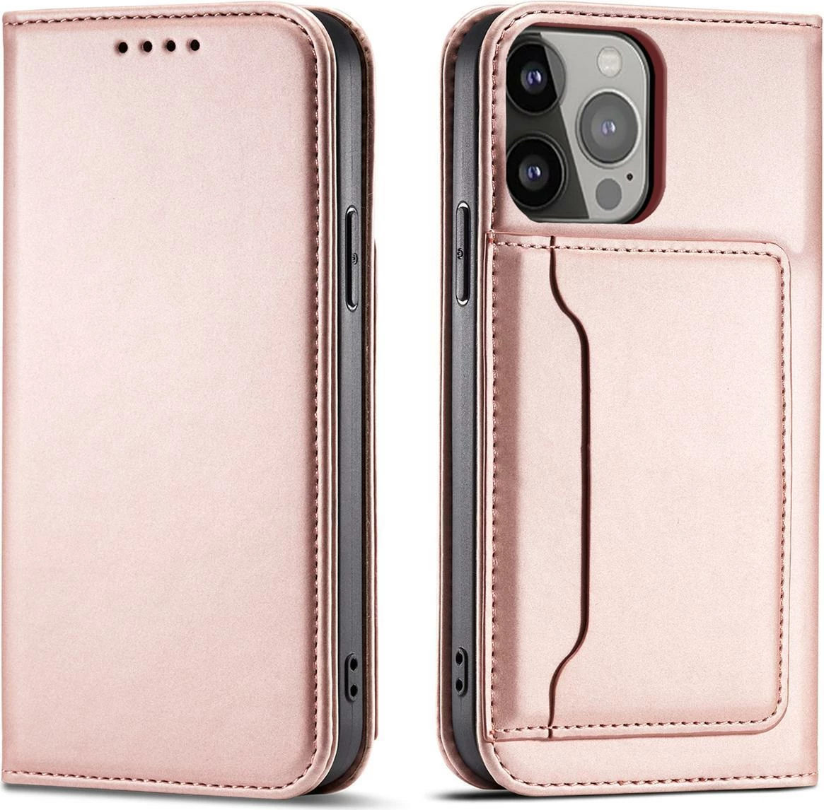 Mbështjellës Hurtel Magnet Card Case për iPhone 14 Plus, portofol, stand, rozë