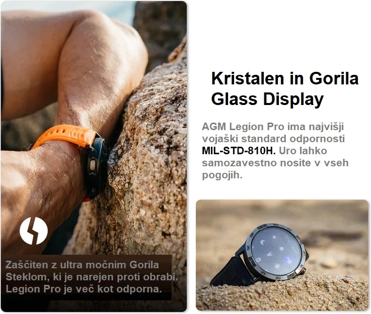 Smartwatch AGM Legion Pro 24166, GPS, harta offline, 5ATM, IP67, MIL-STD-810H, AMOLED 1.43\" 60Hz, Bluetooth thirrje, set me 2 rripa (portokalli neon + zi), i zi