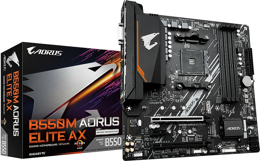 Pllakë amë Gigabyte B550M AORUS ELITE AX, Socket AM4, Wi-Fi 6E, DDR4, PCIe 4.0, e zezë
