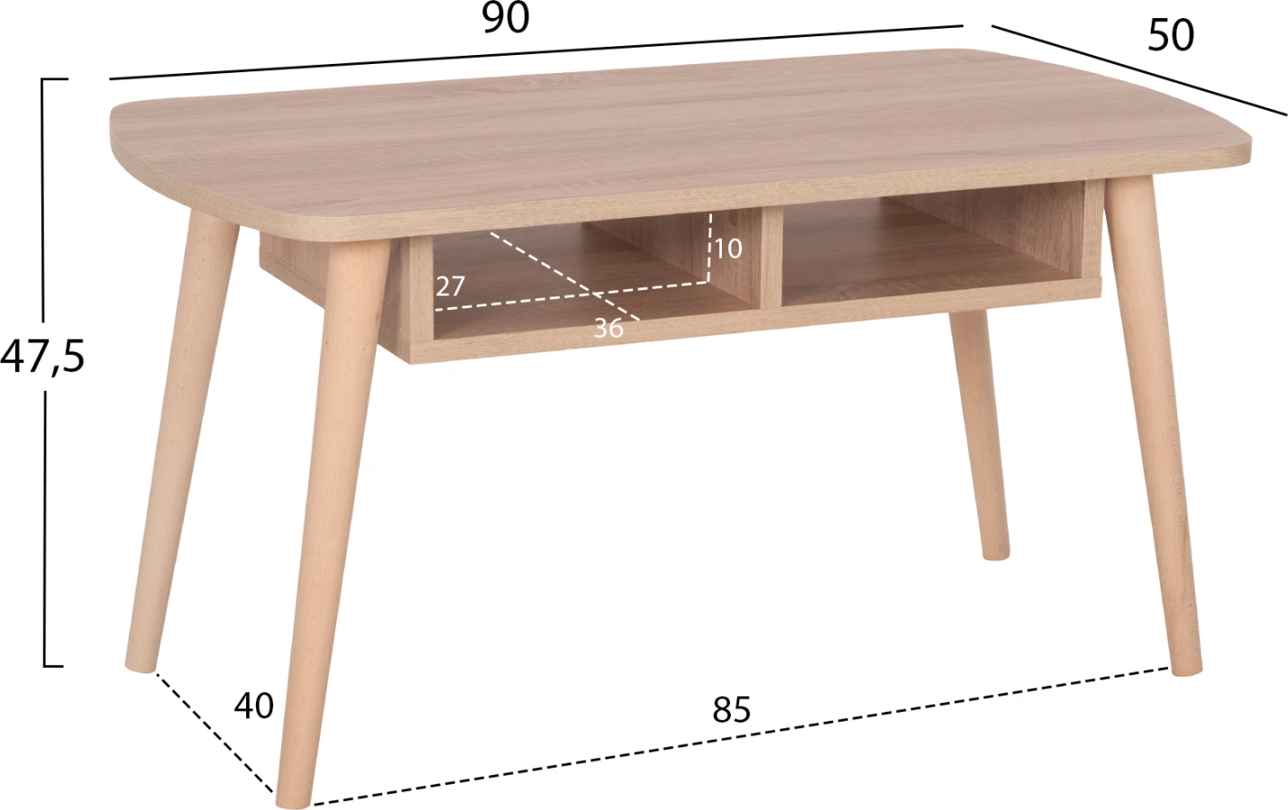 Tavolinë kafeje SLIVEN FH18178.03, melaminë Sonama, këmbë ngjyrë natyrale, 90x50x47.5 cm