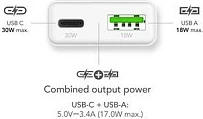 Karikues MediaRange 30W GaN, 2 porta (USB-A + USB-C), i bardhë