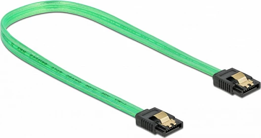 Kabllo SATA III DeLOCK 6Gb/s, 0.5m, 7-pin F/F, me efekt UV, gjelbër