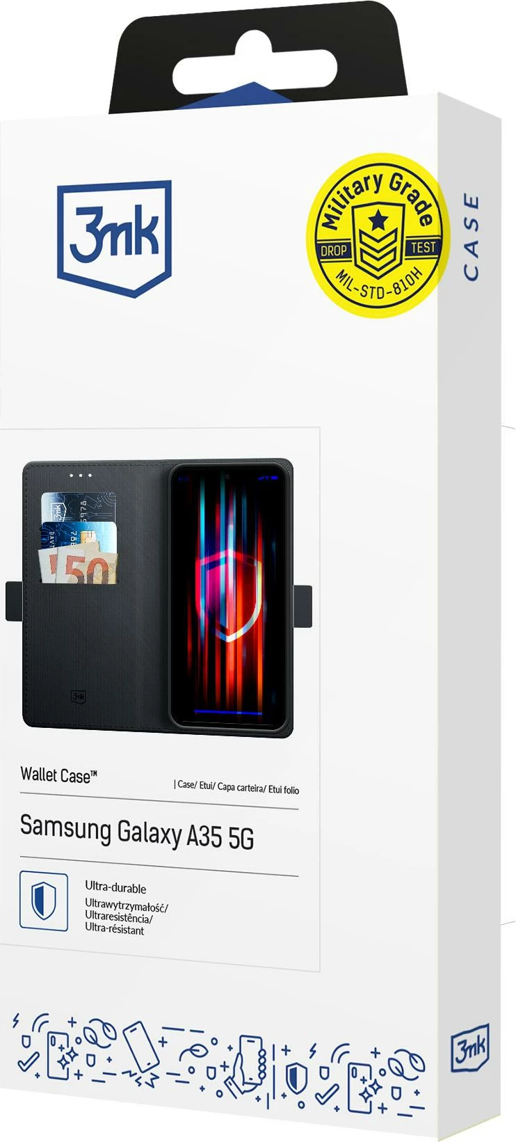 Mbështjellës me kuletë 3mk Wallet Case për Samsung Galaxy A37, mbyllje magnetike, 3 x xhepa kartelash, funksion stand, i zi, në kuti
