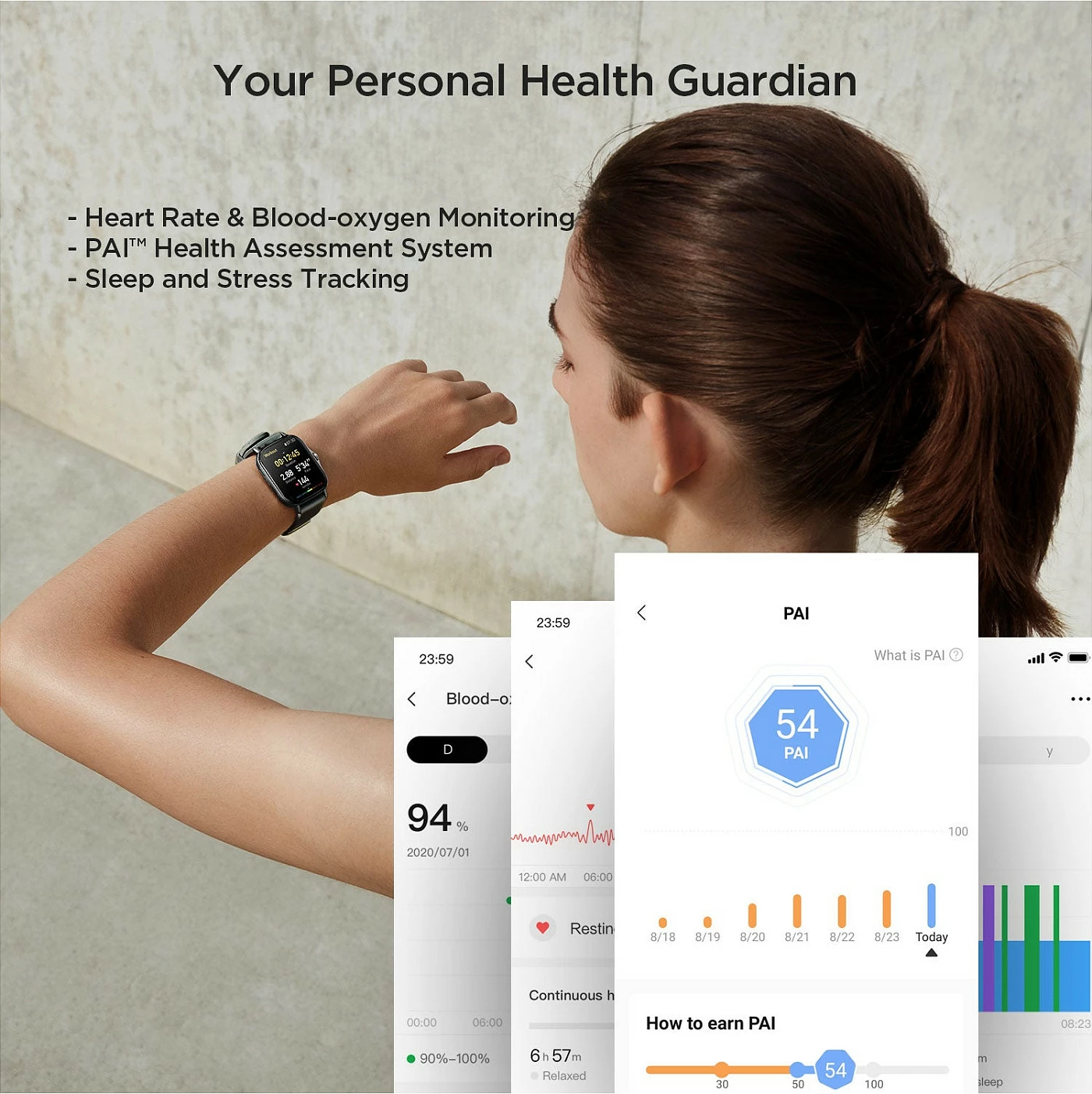 Smartwatch Amazfit GTS 2, AMOLED 1.65", GPS, 3GB muzikë, rrip silikoni, i zi