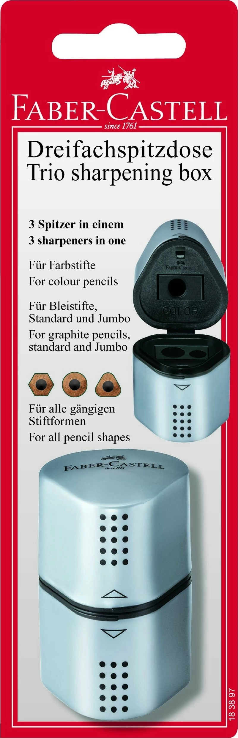 Mprehëse lapsash Faber-Castell 48253, manuale, 3 hapje, me kontejner të heqshëm, e zezë/argjendtë