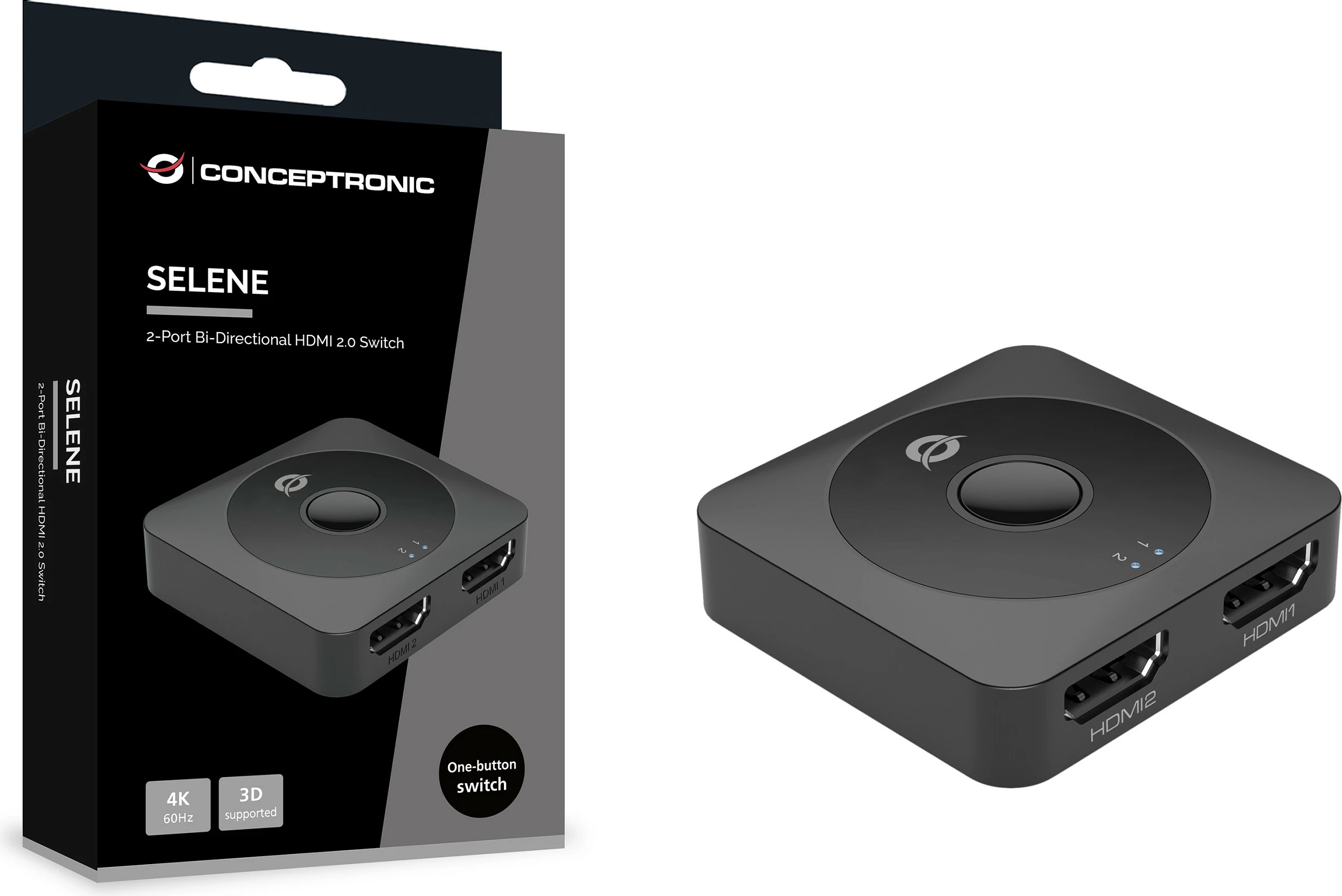 Switch HDMI Conceptronic SELENE01B, 2-Port Bi-Directional, HDMI 2.0, 4K@60Hz, i zi