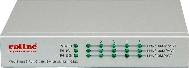 Switch ROLINE 21.14.3523, Managed, 5x Gigabit RJ-45 + 1x SFP, metal, montim në mur, gri