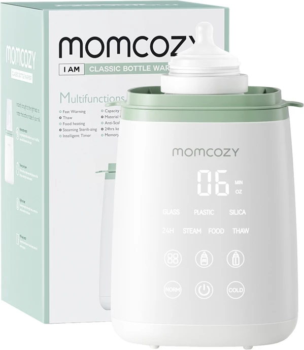 Ngrohës biberoni Momcozy MW001-WH94NB-A multifunksional, ngrohje e shpejtë 2-5 min, kontroll i saktë temperature, shkrirje dhe sterilizim me avull, mbajtje temperature 24h, i bardhë jeshil