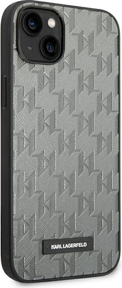 Mbështjellës Karl Lagerfeld KLHCP14MSAKLHPG për iPhone 14 Plus 6.7", Saffiano Mono Metal Logo, Gri