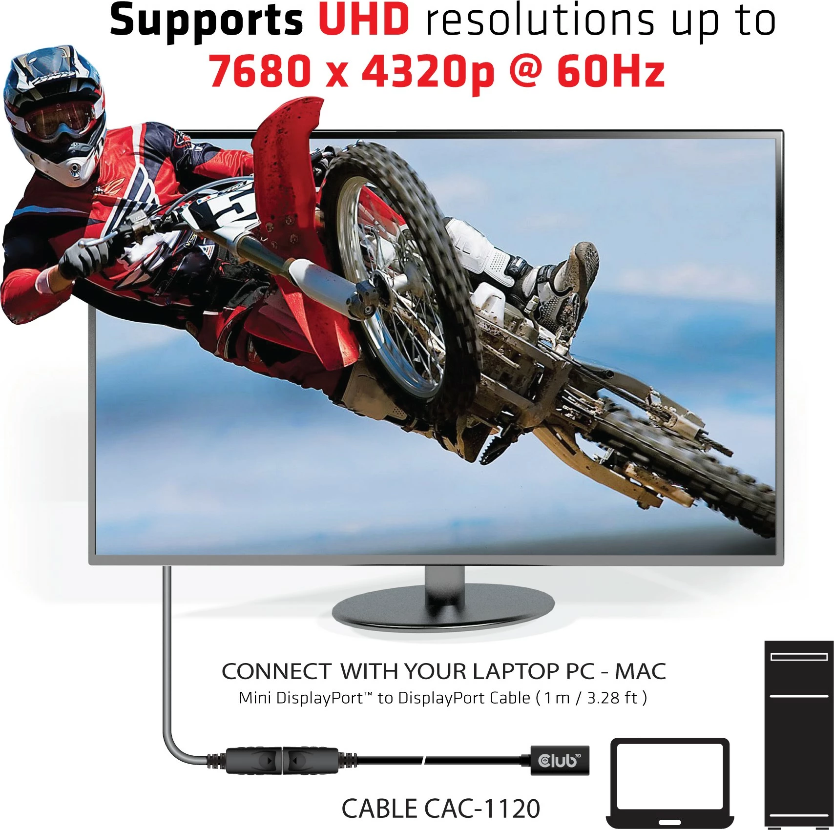 Kabllo DisplayPort Club3D MiniDP 1.4 në DP 1.4, 1m, e zezë