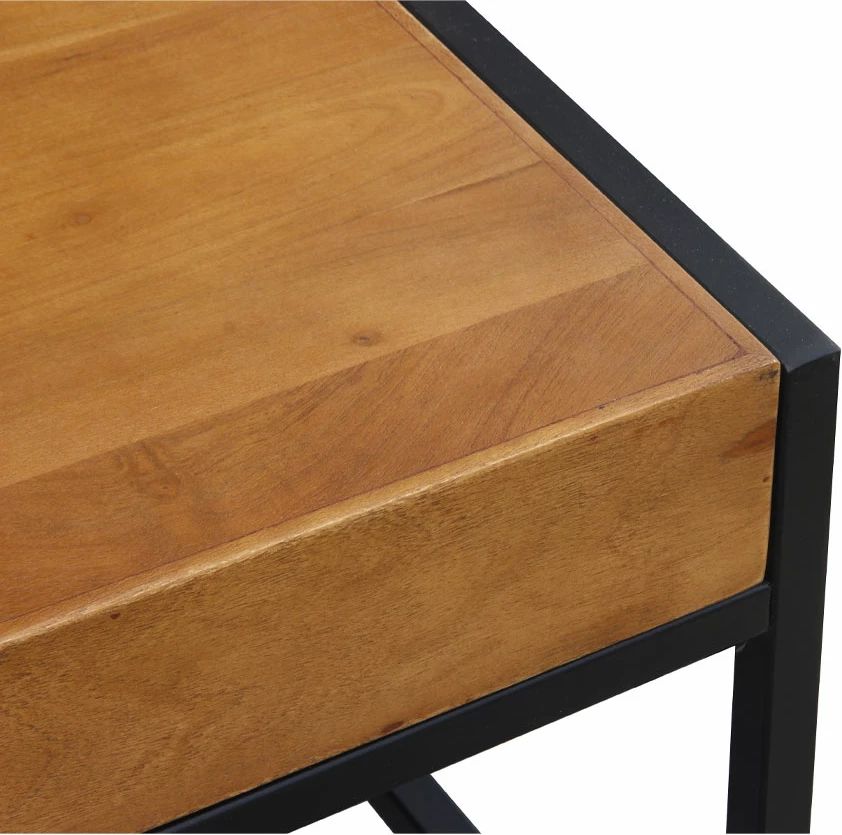Tavolinë kafeje Combo, dru akacie ngjyrë arre, këmbë metalike të zeza, 84x80x42cm