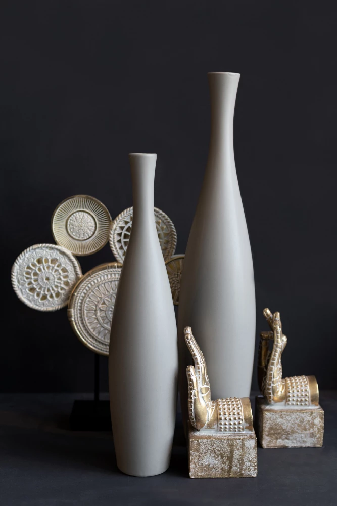 Vazo LEI, qeramike, ngjyrë gri matte, 14x14x60 cm