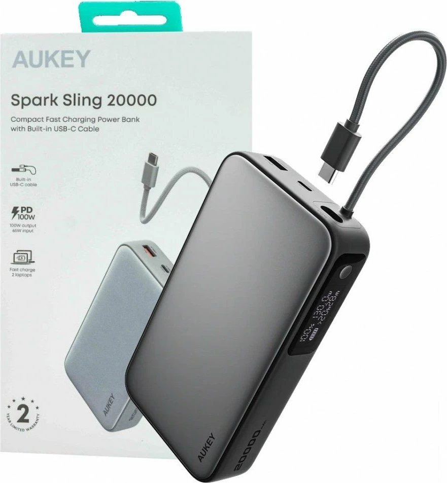 Powerbank Aukey PB-Y48 Spark Sling 20000mAh 130W me display, gri