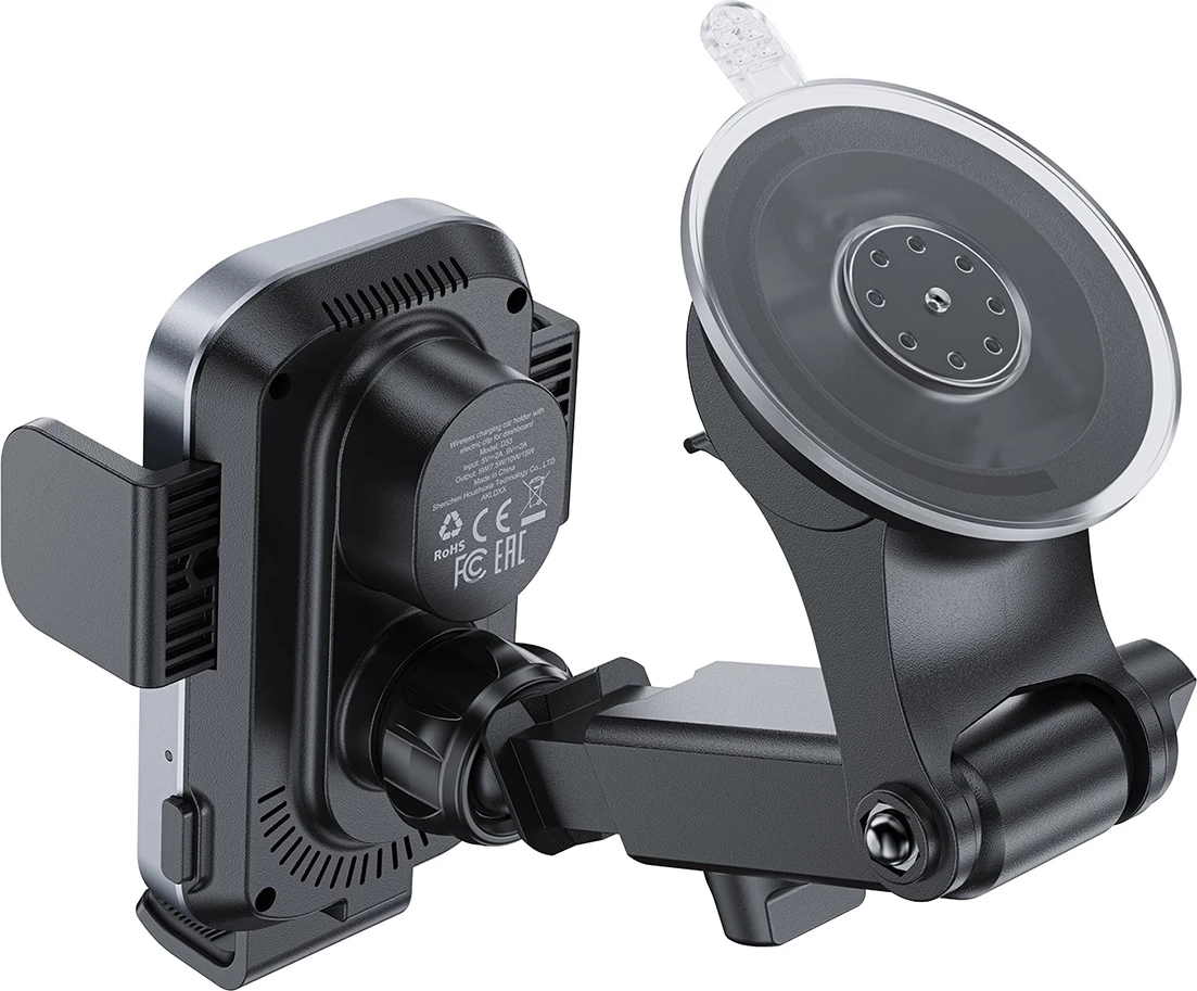 Mbajtës celulari për veturë Acefast D53, karikim pa kabllo Qi 15W, kapëse automatike, për dashboard/xham, i zi