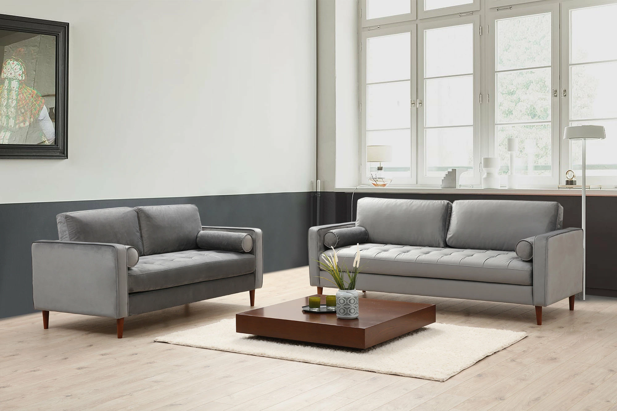 Divan treshe Atelier del Sofa, Rome, ngjyrë gri e çelët