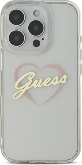 Mbështjellës Guess IML Heart për iPhone 16 Pro Max, Transparent