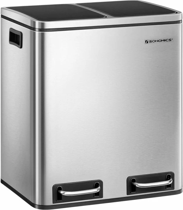 Kosh riciklimi SONGMICS LTB30H 2x15 L me pedal, soft-close, çelik, argjend/zi, 1 copë