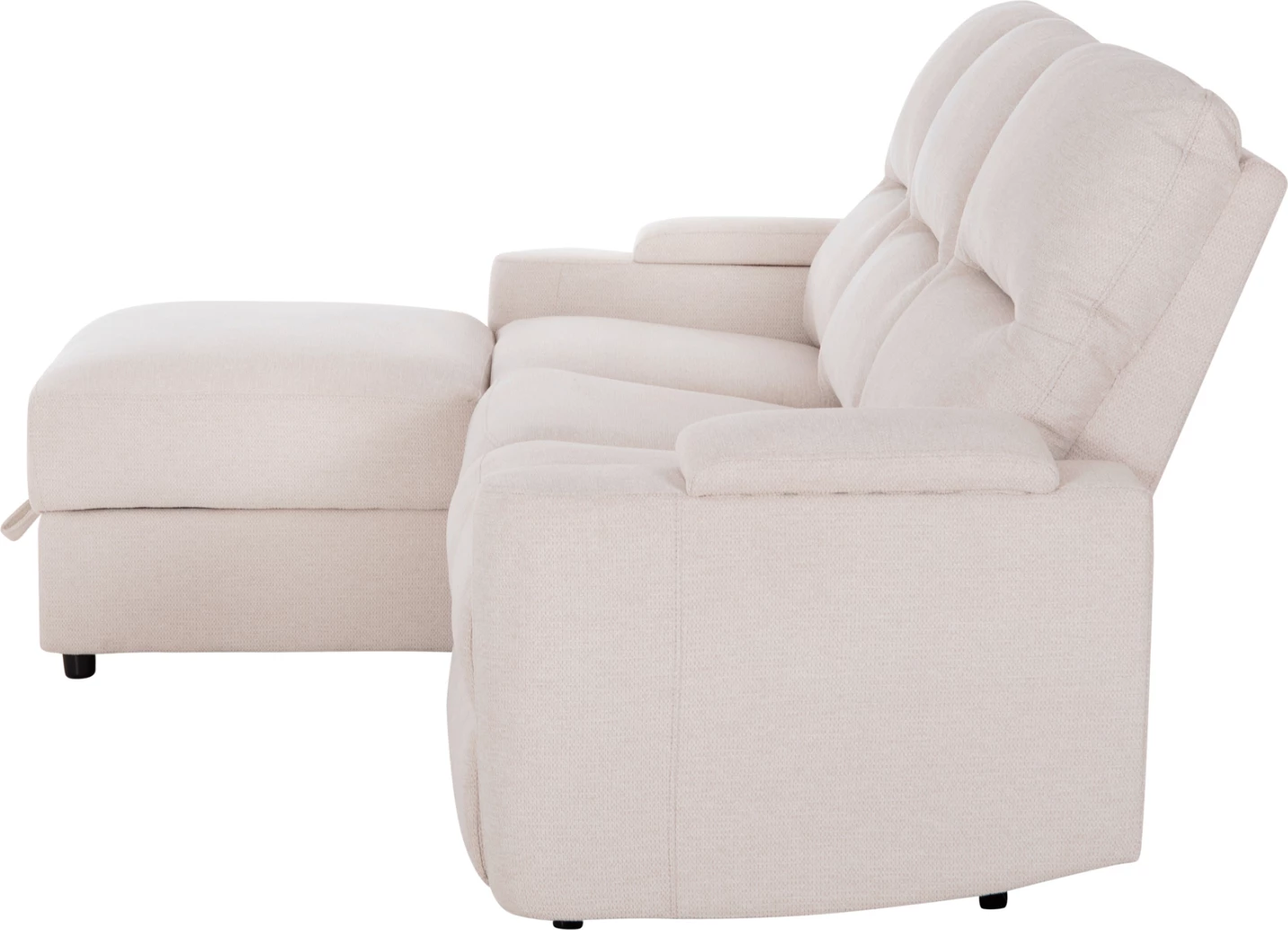 Këndare e majtë SYNTHIA, me recliner elektrik dhe hapësirë për depo, material bezhë, 246x159x97cm