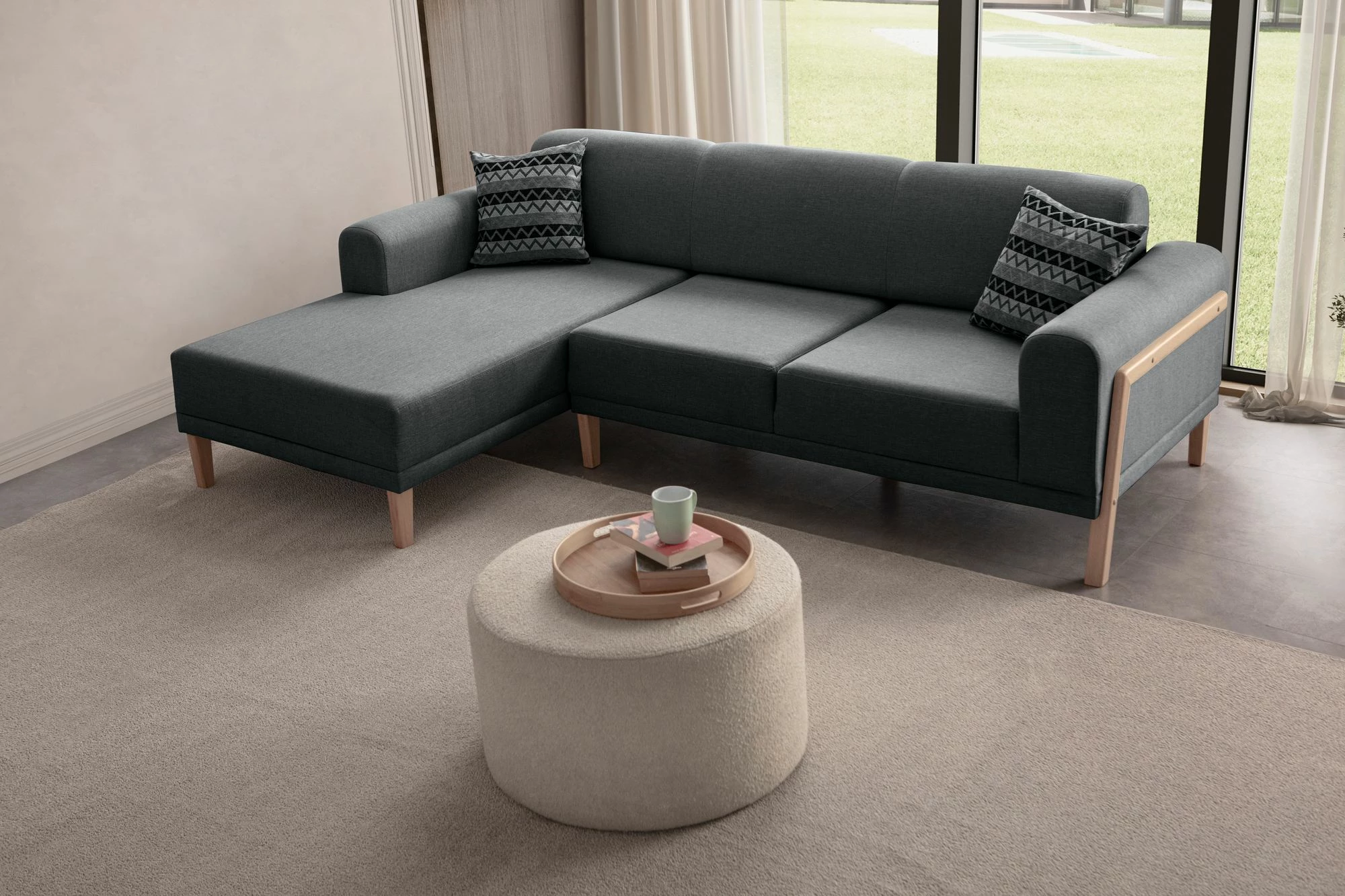 Këndare Atelier del Sofa, ngjyrë latte-relaks, kënd i majtë, anthracite