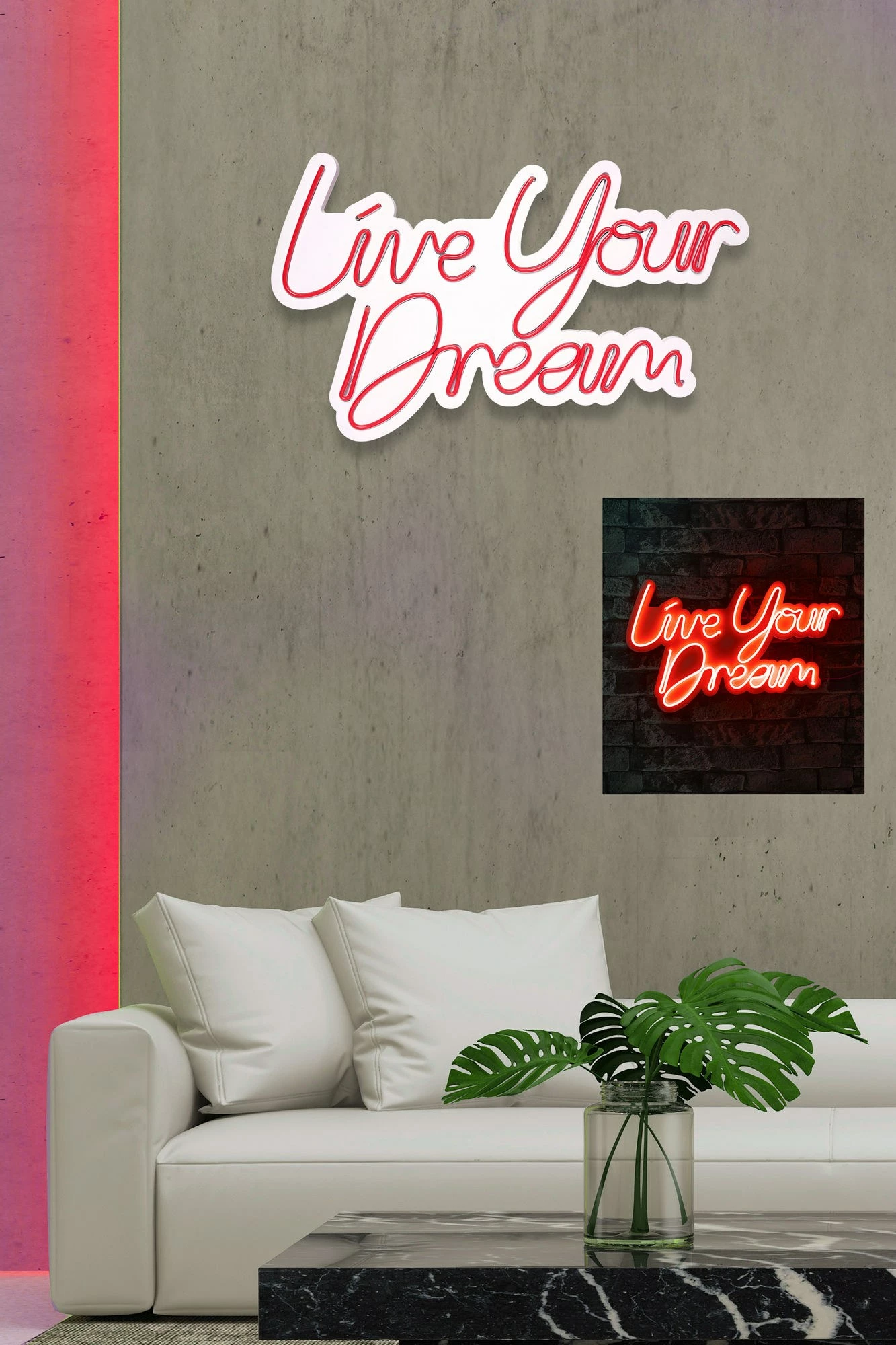 Dekor dritash LED plastike, 'Live Your Dream', ngjyrë e kuqe