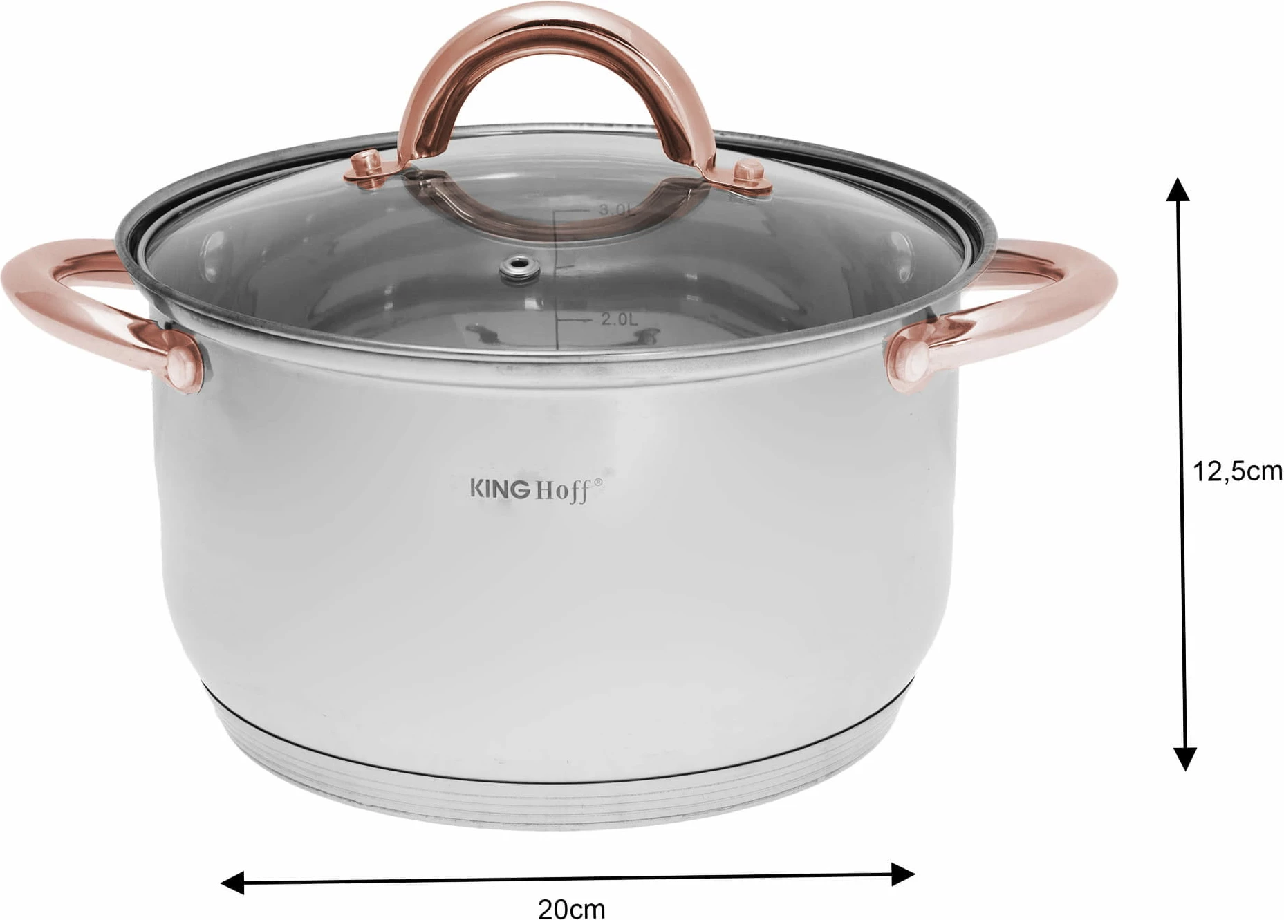 Set tenxheresh dhe tigan inox KingHoff KH 1768, 12 copë, për induksion, kapakë xhami, argjend me aksente rozë-ari