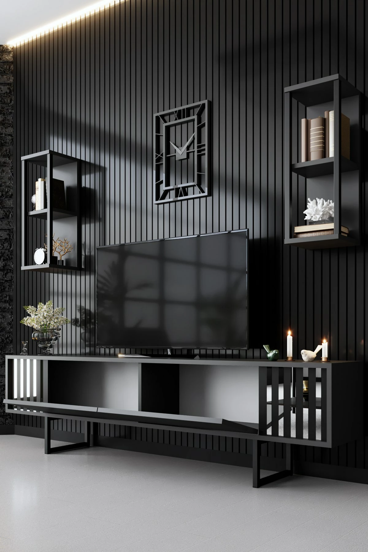 Komodë TV Hanah Home, linja krom, anthracite, e zezë