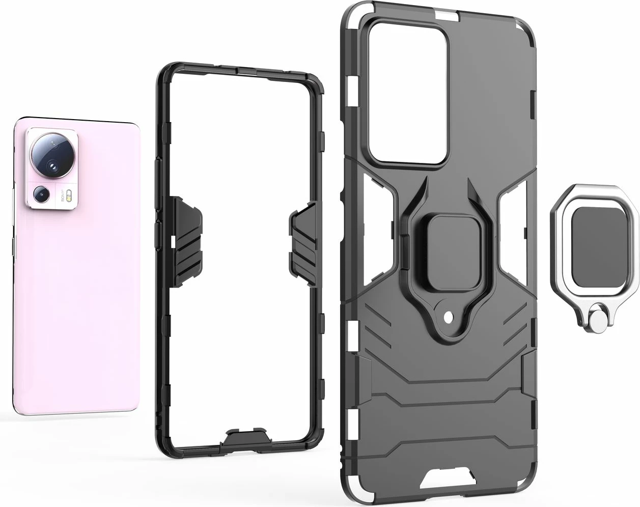 Mbështjellës Hurtel Ring Armor për Xiaomi 13 Lite, me unazë mbajtëse, i zi