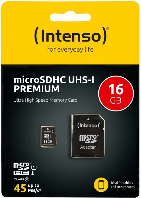 Kartelë memorje microSDXC Intenso UHS-I Premium 16GB Class 10, me adapter SD, e zezë