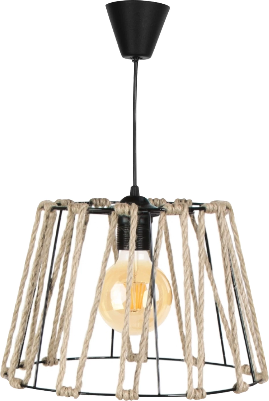 Llambë varëse për tavan, trup metalik me shufra të zeza, dizajn me litar FH7617.01